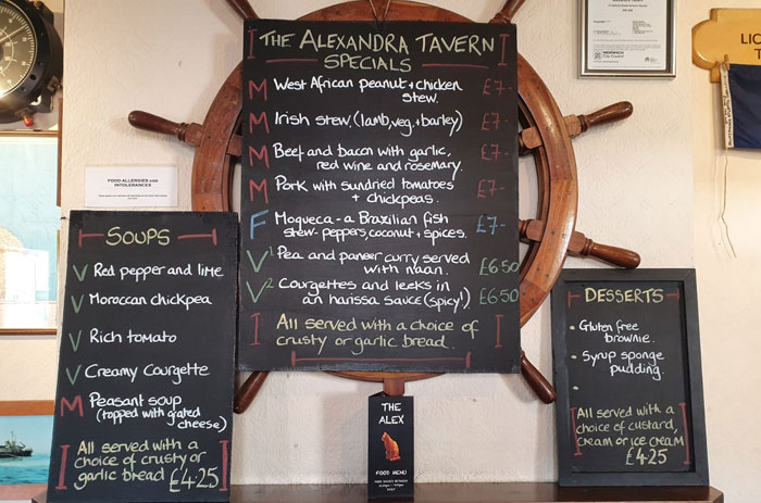 homemade specials, soups and desserts blackboards